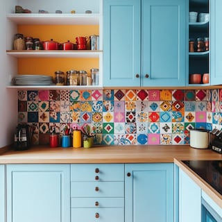 Contemporary Glossy Ceramic Multicoloured Square Kitchen Tile Design