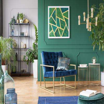 Blue And Green Textured Walls In Living Room Design