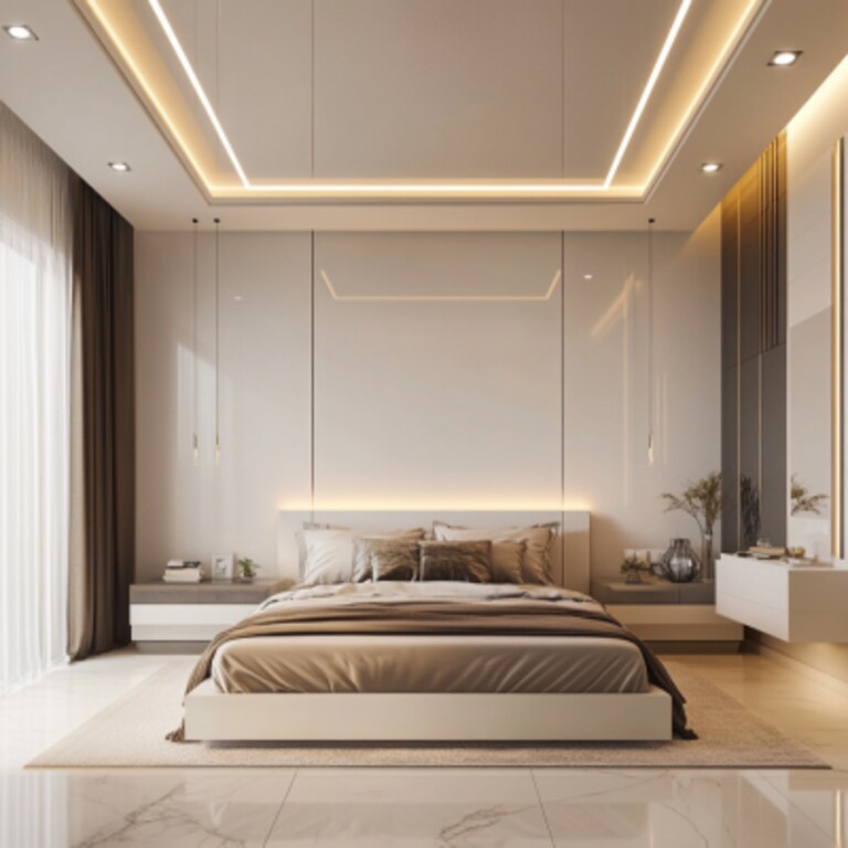 Contemporary Single-Layered White Bedroom False Ceiling Design