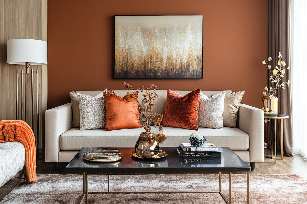 Warm Brown Wall Paint Design for a Modern Living Room