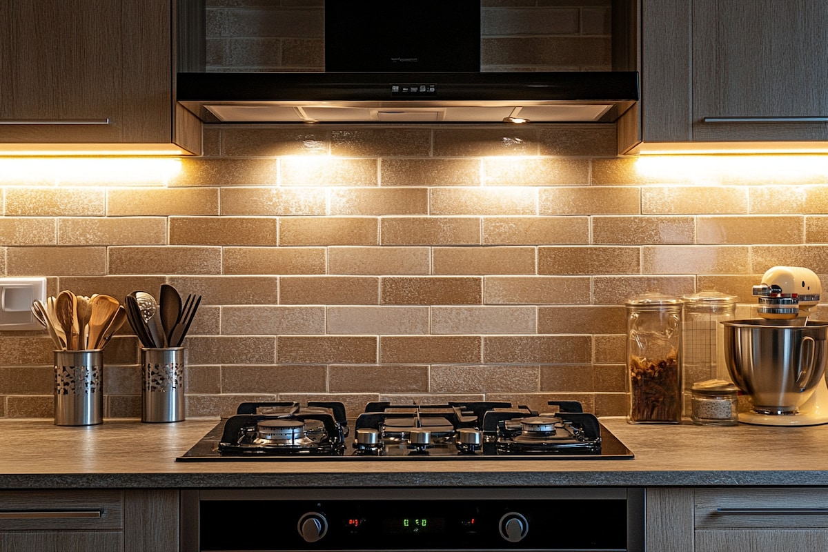 Ceramic Brown Stacked Rectangular Kitchen Tiles