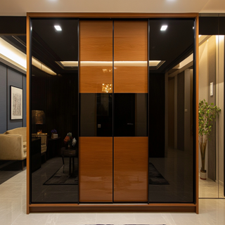 Modern 2-Door Brown And Black Glossy Sliding Wardrobe Design