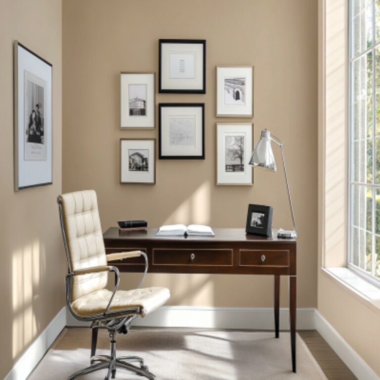 Modern Beige Wall Paint Design with Photo Frame for Home Offices