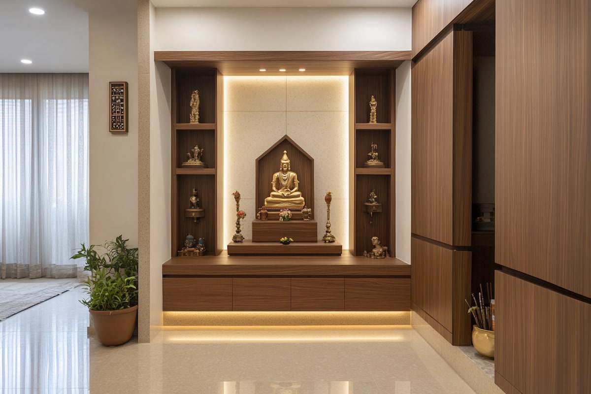 Modern Mandir Design With Ample Storage