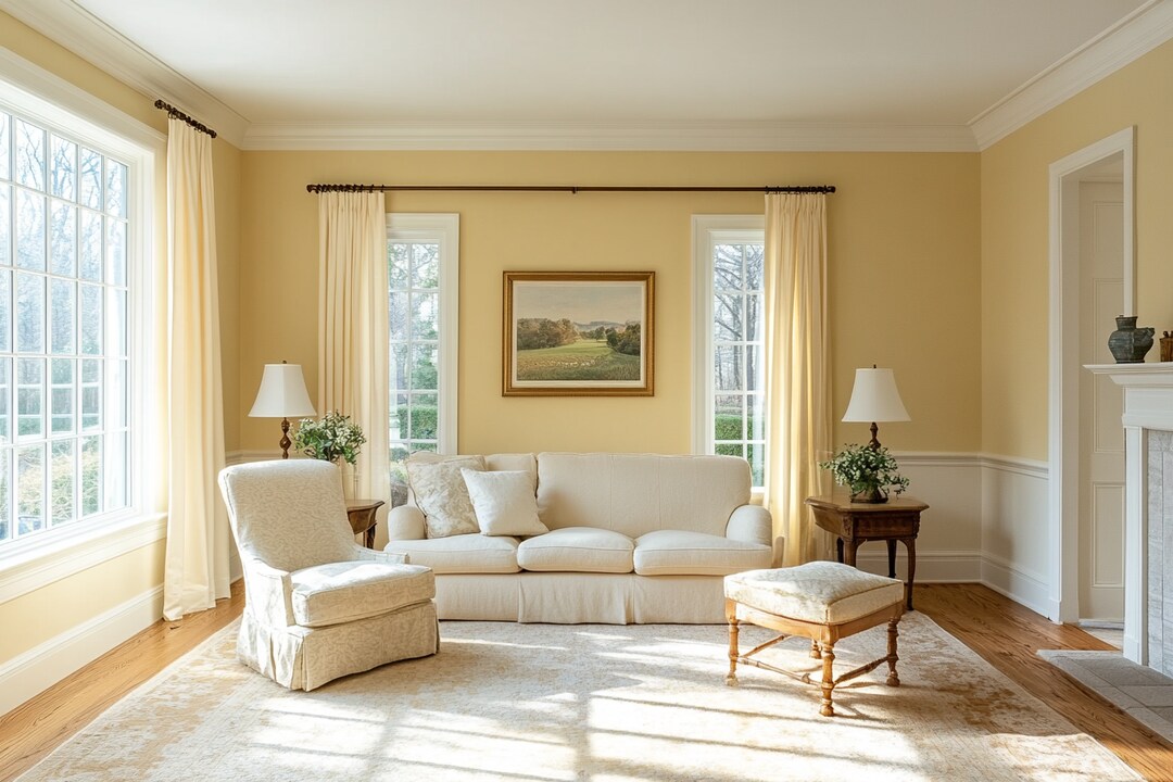 Picture of Minimal Yellow Living Room Wall Paint Design