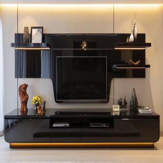 Contemporary TV Unit Design With A Glossy Black Console