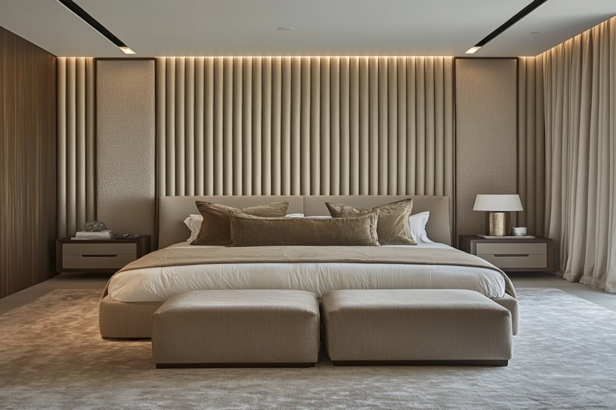 Contemporary Master Bedroom Design with Fluted Wall Panels