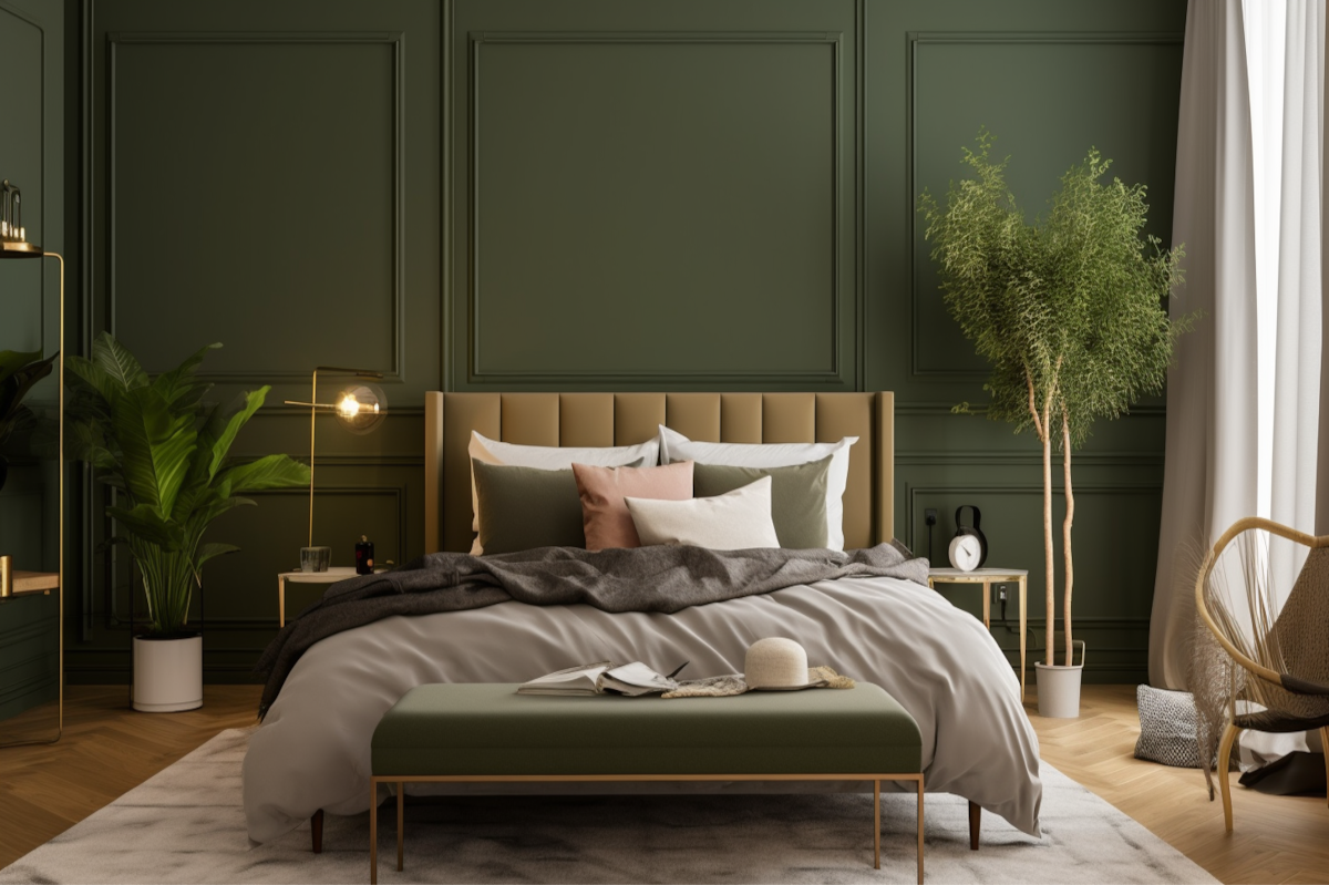 Modern Olive Green Bedroom Wall Paint Design