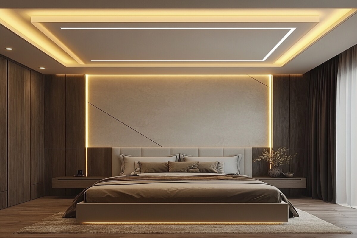 Single-layered rectangular False Ceiling Design For Modern Bedrooms