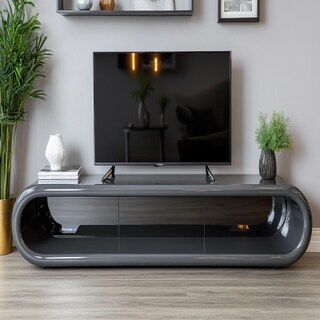 Contemporary Gothic Grey High Gloss TV Unit Design