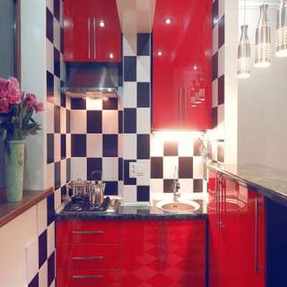 Red Small Modular Kitchen Space