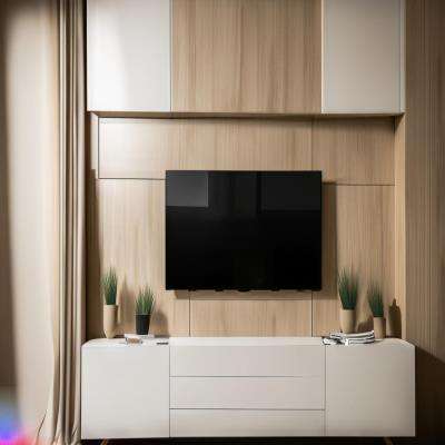 Modern TV Unit Design in Beige and White Laminate