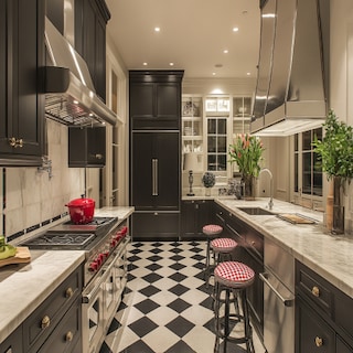 . Contemporary Ceramic Black Checkerboard Kitchen Tile Design