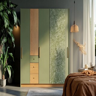 Contemporary 3-Door Swing Wardrobe in Parakeet with Laminate Suede Finish