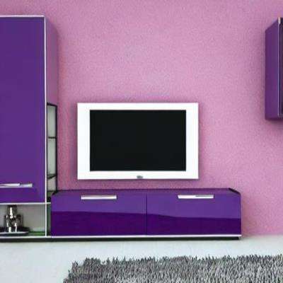 Contemporary TV Unit Design in Violet Laminate with White Floor
