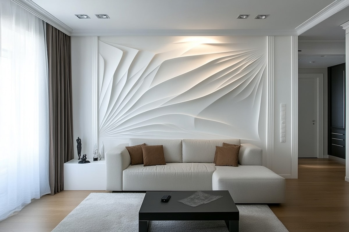 Modern White Wall Design With Wall Trims And A Mural