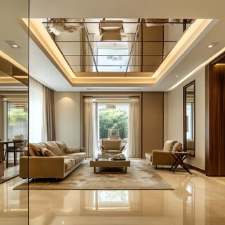 Contemporary Single-Layered Bevelled Mirror Panel False Ceiling Design