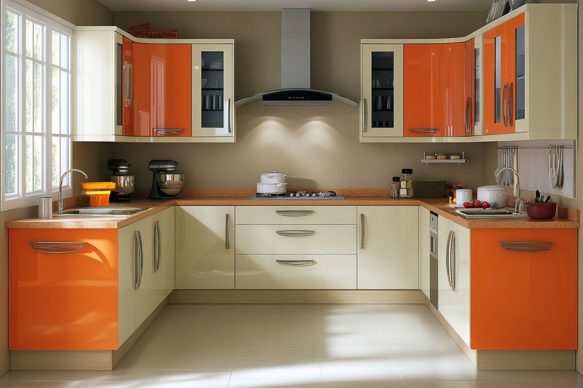 Modern Two-Tone U-Shaped Kitchen Design With Storage Units