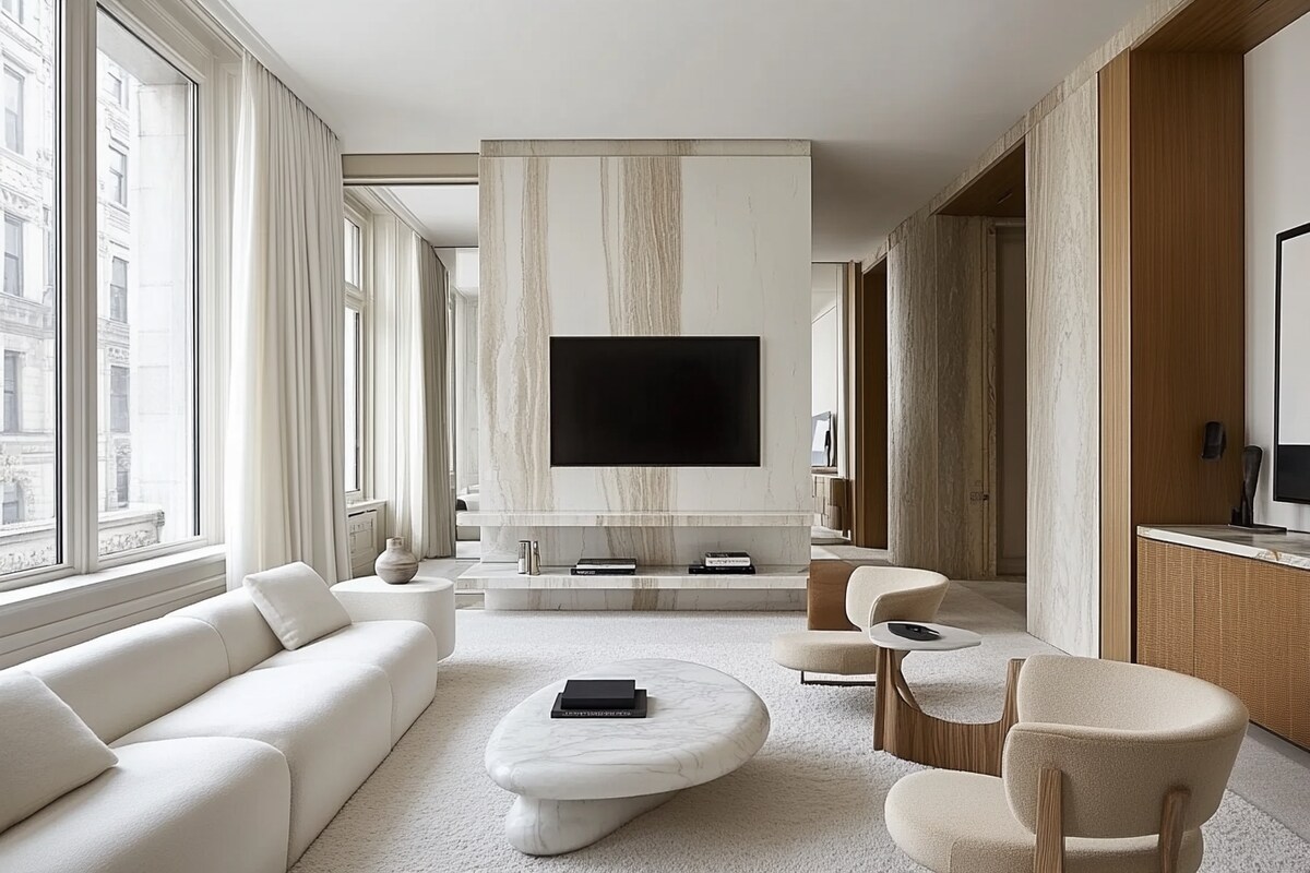 Vintage White Floor-Mounted TV Unit Design with Cabinet Lighting Vintage White Floor-Mounted TV Unit Design with Cabinet Lighting