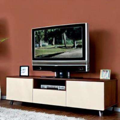 Rustic TV Unit Design in Brown Laminate with Brown Walls