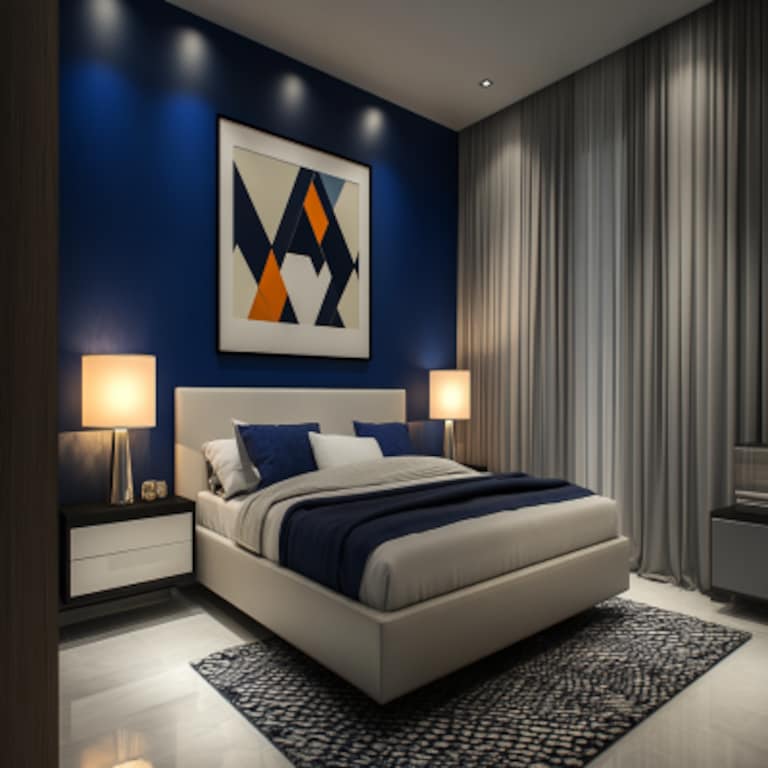 Modern Blue Accent Wall Paint Design with a Glossy Finish