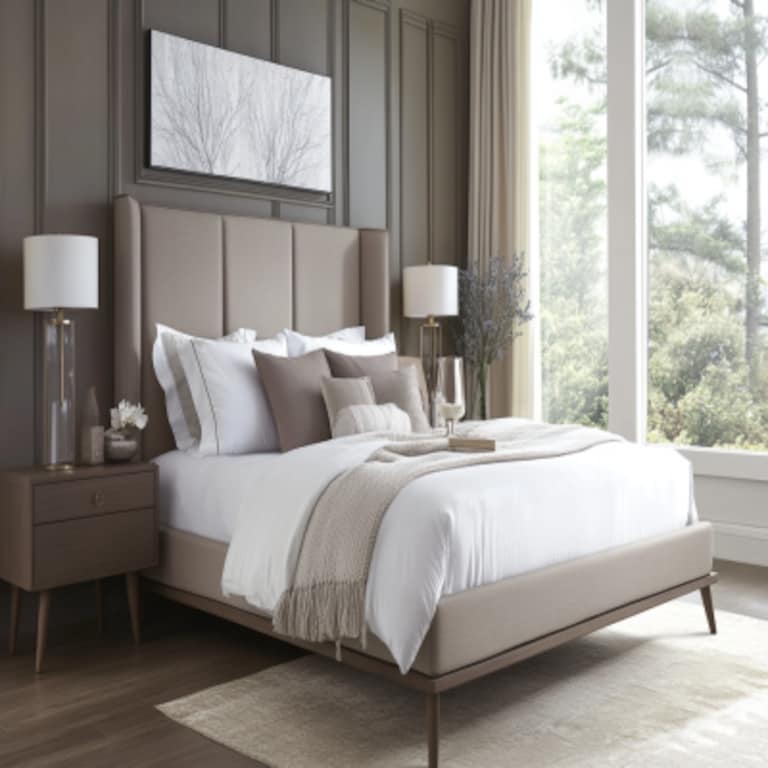 Modern Bedroom Wall Design With Taupe Panelled Fibreboard