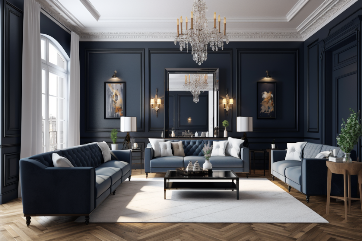 Classic Navy Blue Wall Paint Design with White Trims