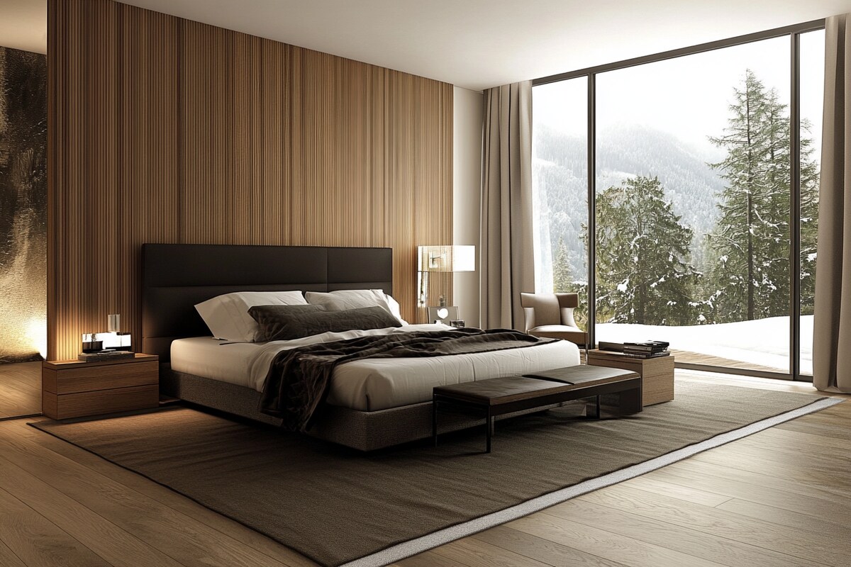 Modern Master Bedroom Design With King Bed and Wall Paneling