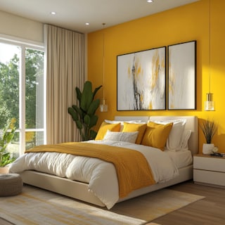 Contemporary Master Bedroom Design With Yellow Walls