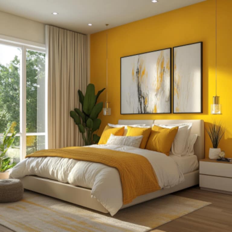 Contemporary Master Bedroom Design With Yellow Walls