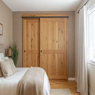 Minimal 2-Door Sliding Wardrobe Design With Pine Tone