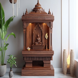 Modern Style Compact Mandir Design With A Wooden Finish