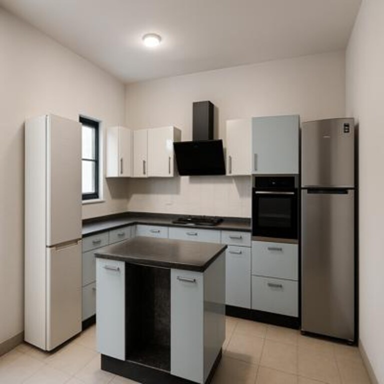 Contemporary Blue Grey Modular Kitchen with Island