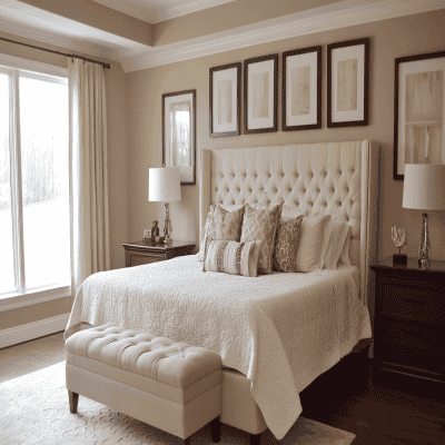 Contemporary Master Bedroom Design With Cream Headboard King Bed