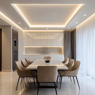 Contemporary White Square Peripheral Ceiling Design For Dining Room