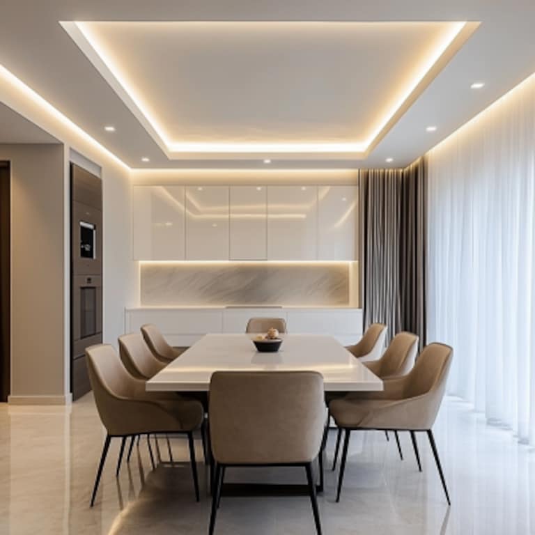 Contemporary White Square Peripheral Ceiling Design For Dining Room