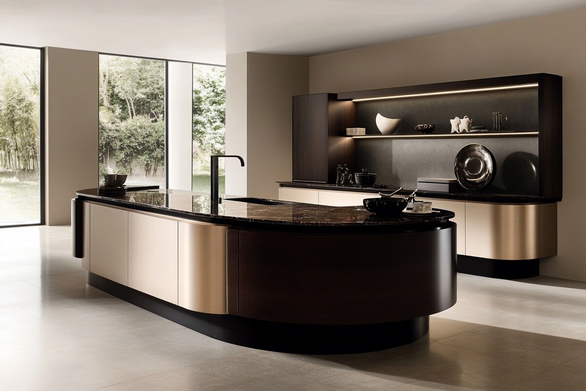 Contemporary Regalia Moduar Island Kitchen Design In Brown Cream And Black Tones Contemporary Regalia Moduar Island Kitchen Design In Brown Cream And Black Tones