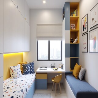 Stylish Modern Kids Bedroom Design with Study Table and Storage Bench