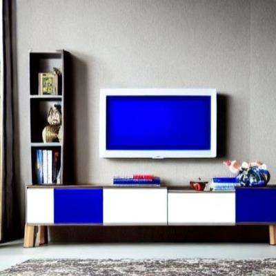 Modern TV Unit Design in Blue and White Laminate