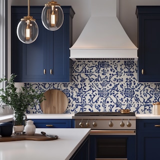 Modern Dark Blue and White Moroccan Kitchen Tile Dado Design