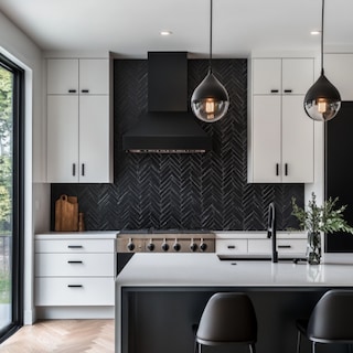 Ceramic Modern White and Black Herringbone Kitchen Tile Design