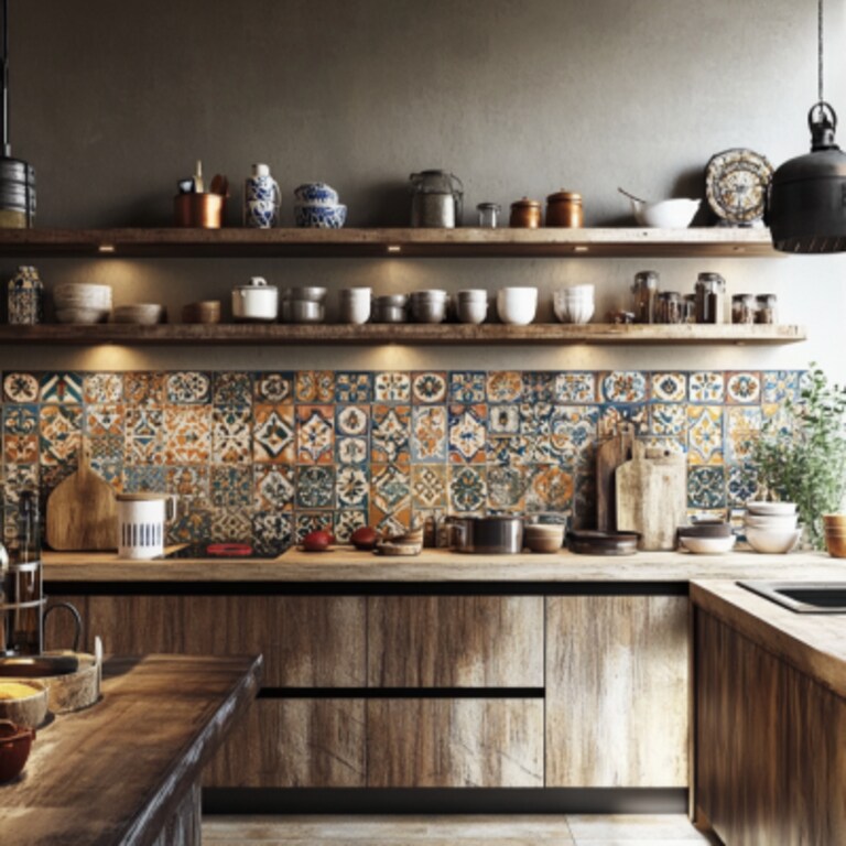 Matte Finish Moroccan Pattern Tiles Design in Multicolour for Kitchen