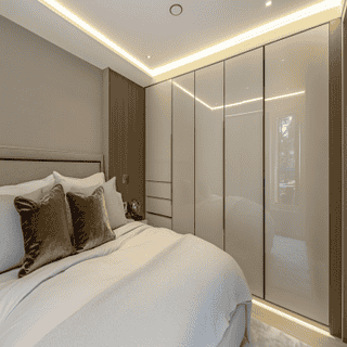 White Modern Sliding Wardrobe Design in High Gloss Acrylic Finish and Custom Options