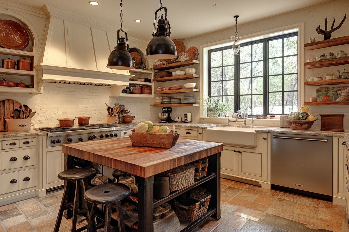 Classical L-Shaped Kitchen Design with Open Racks