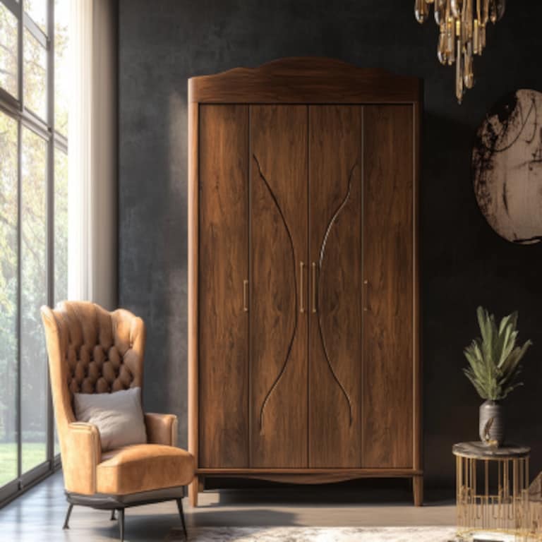 Classic 4 Door Walnut Bronze Swing Wardrobe Design