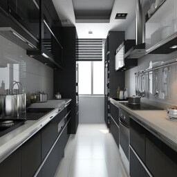 Contemporary L-Shaped Modular Kitchen Design With Pastel Green Cabinets