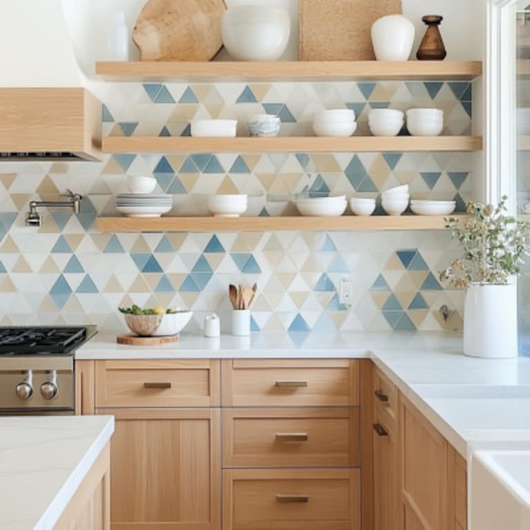 Coastal Triangular High-Gloss Tile Wall for Kitchen