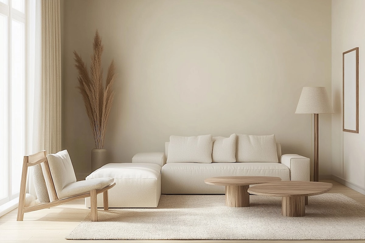 Light Beige Minimalist Wall Paint Design for Living Rooms