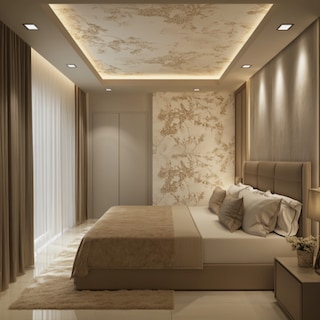 Modern Single Layered POP Ceiling Design With Paint And Wallpaper