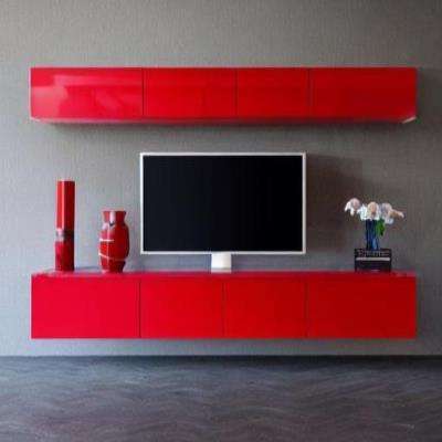 Industrial TV Unit Design in Red Laminate